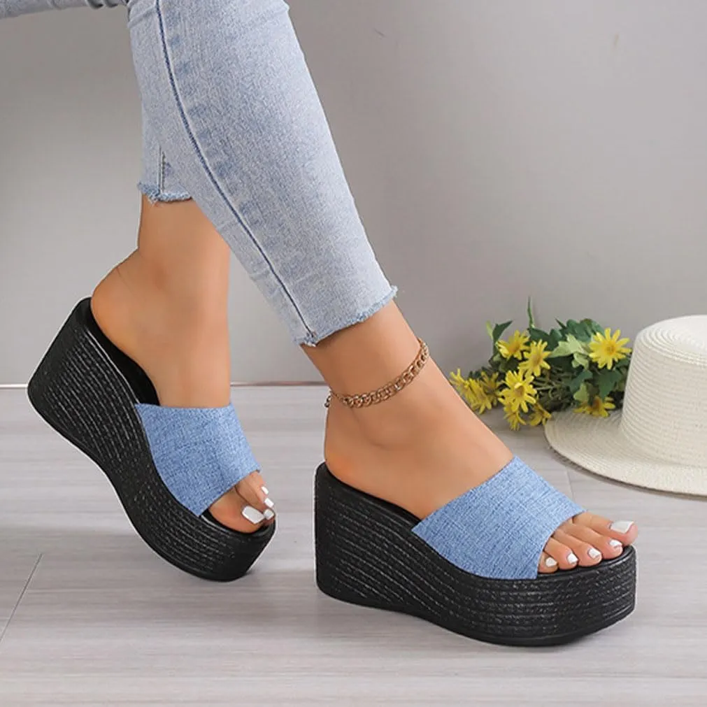 MEBAMY Slip On Wedge Platform Sandals For Women Clear Strap Slide Heeled Sandals Beach Summer Sandals