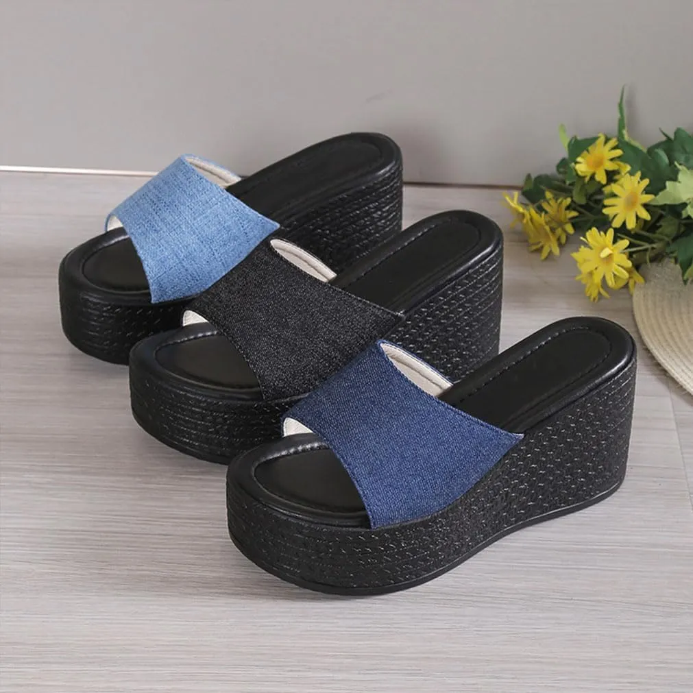 MEBAMY Slip On Wedge Platform Sandals For Women Clear Strap Slide Heeled Sandals Beach Summer Sandals
