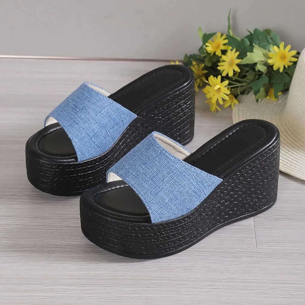 MEBAMY Slip On Wedge Platform Sandals For Women Clear Strap Slide Heeled Sandals Beach Summer Sandals