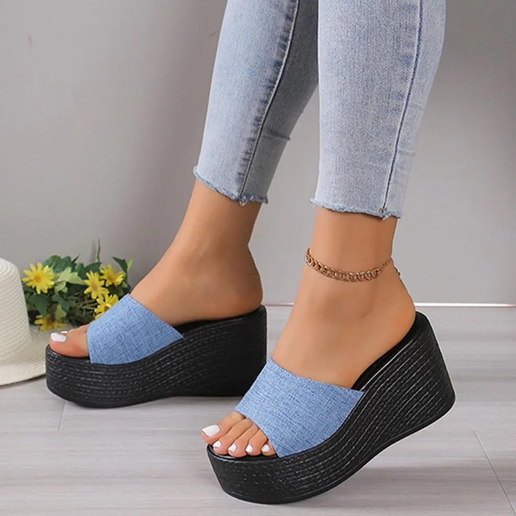 MEBAMY Slip On Wedge Platform Sandals For Women Clear Strap Slide Heeled Sandals Beach Summer Sandals