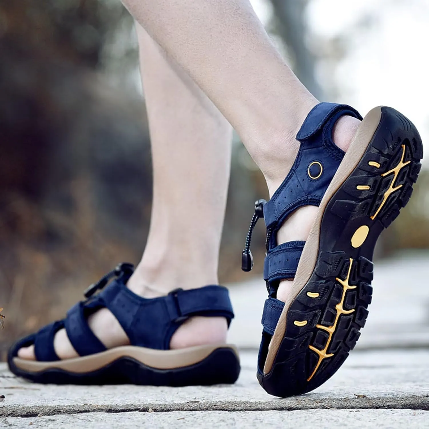 Men's Athletic Sandals - Closed Toe Sport Hiking Outdoor Walking Water Sandals Anti-Slip Cushioning Breathable Summer Fisherman Beach Shoes