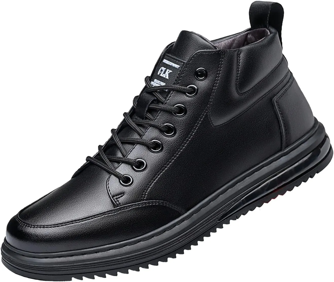 Men's Black Casual Cowhide Air Cushion Shoes,Fall Winter Mid-top Lace-up Softsole Ankle Boots Fashion Sneakers