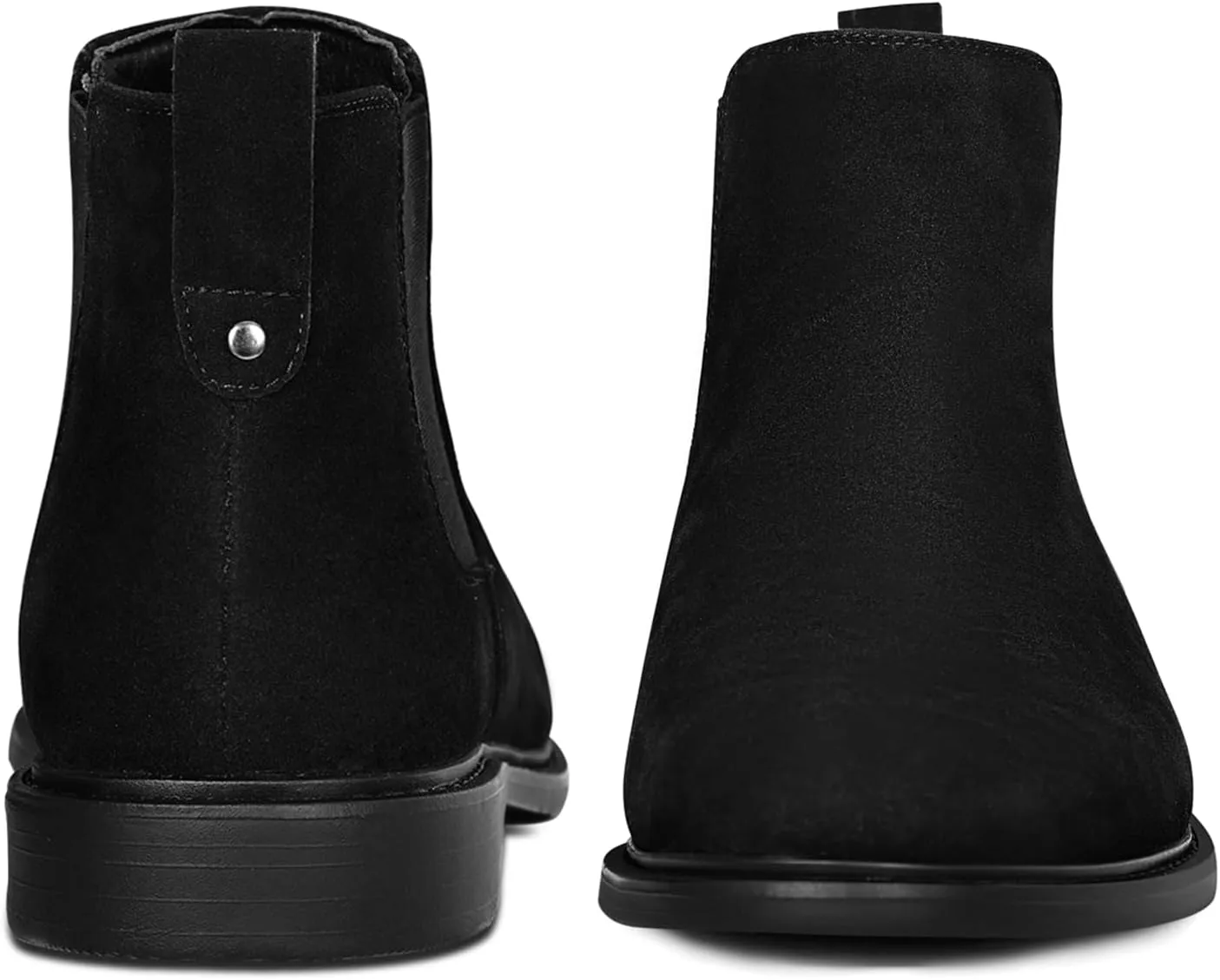 Mens Black Chelsea Boots - Classic PU Slip On Dress Boots with Side Elastic Panels - Comfort Low Heel Ankle Boots - Black 8.5