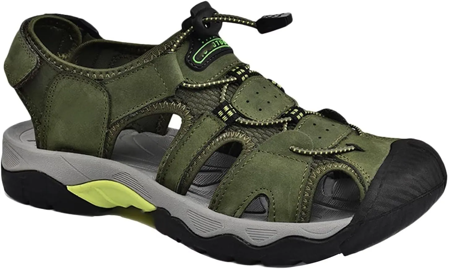 Mens Casual Leather Sandals Closed Toe Beach Shoes Summer Sandals for Hiking Trekking Walking