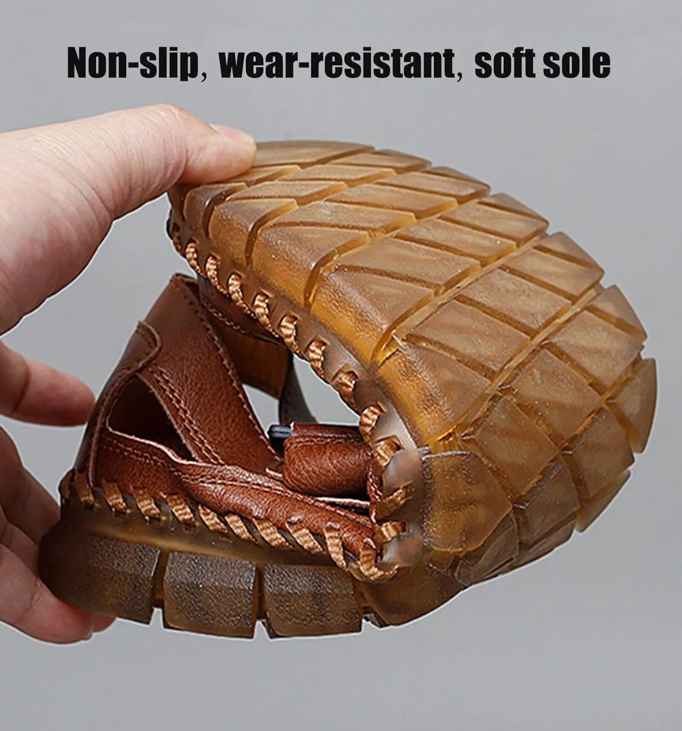 Mens Casual Walking Sandals Closed Toe Beach Shoes Sports Outdoor Sandals Summer Leather Sandals for Hiking Trekking Driving