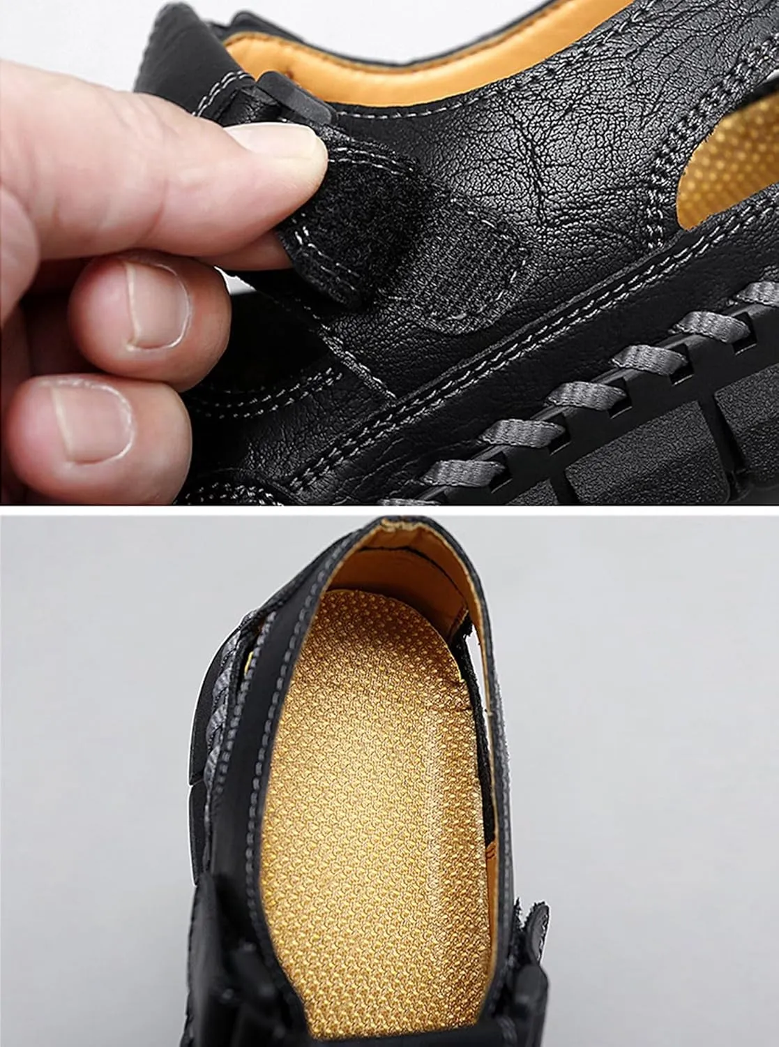 Mens Casual Walking Sandals Closed Toe Beach Shoes Sports Outdoor Sandals Summer Leather Sandals for Hiking Trekking Driving