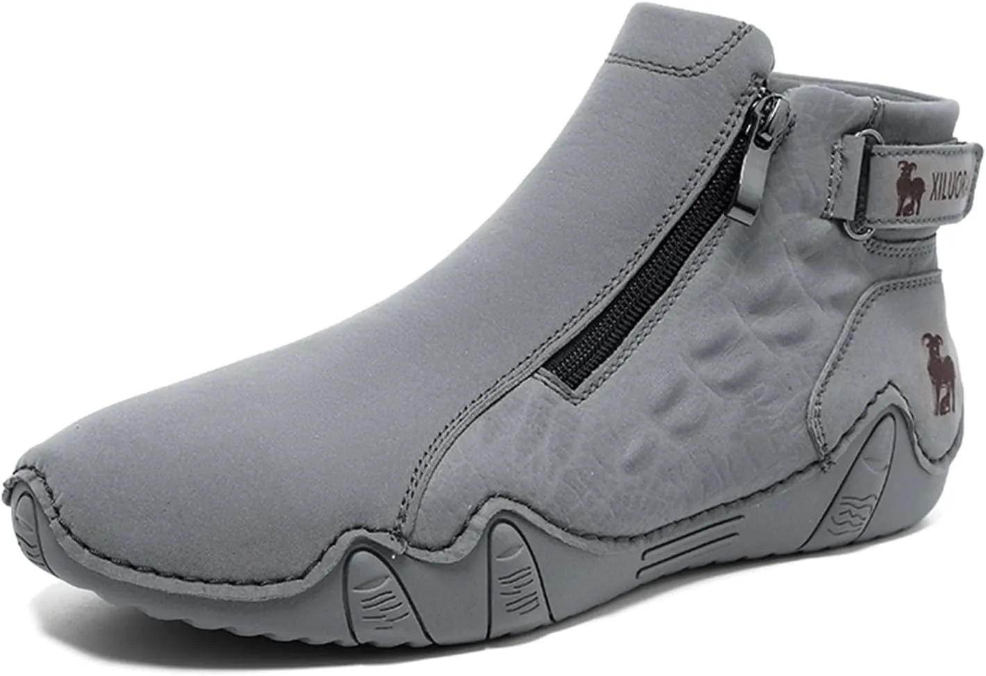 Men's Causal Fashion Ankle Chukka Boots Comfort Round Toe Alligator Printed Fur Lined Non Slip Side Zip Boots Outdoor High Top Driving Walking Shoes