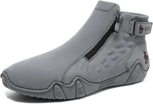 Men's Causal Fashion Ankle Chukka Boots Comfort Round Toe Alligator Printed Fur Lined Non Slip Side Zip Boots Outdoor High Top Driving Walking Shoes