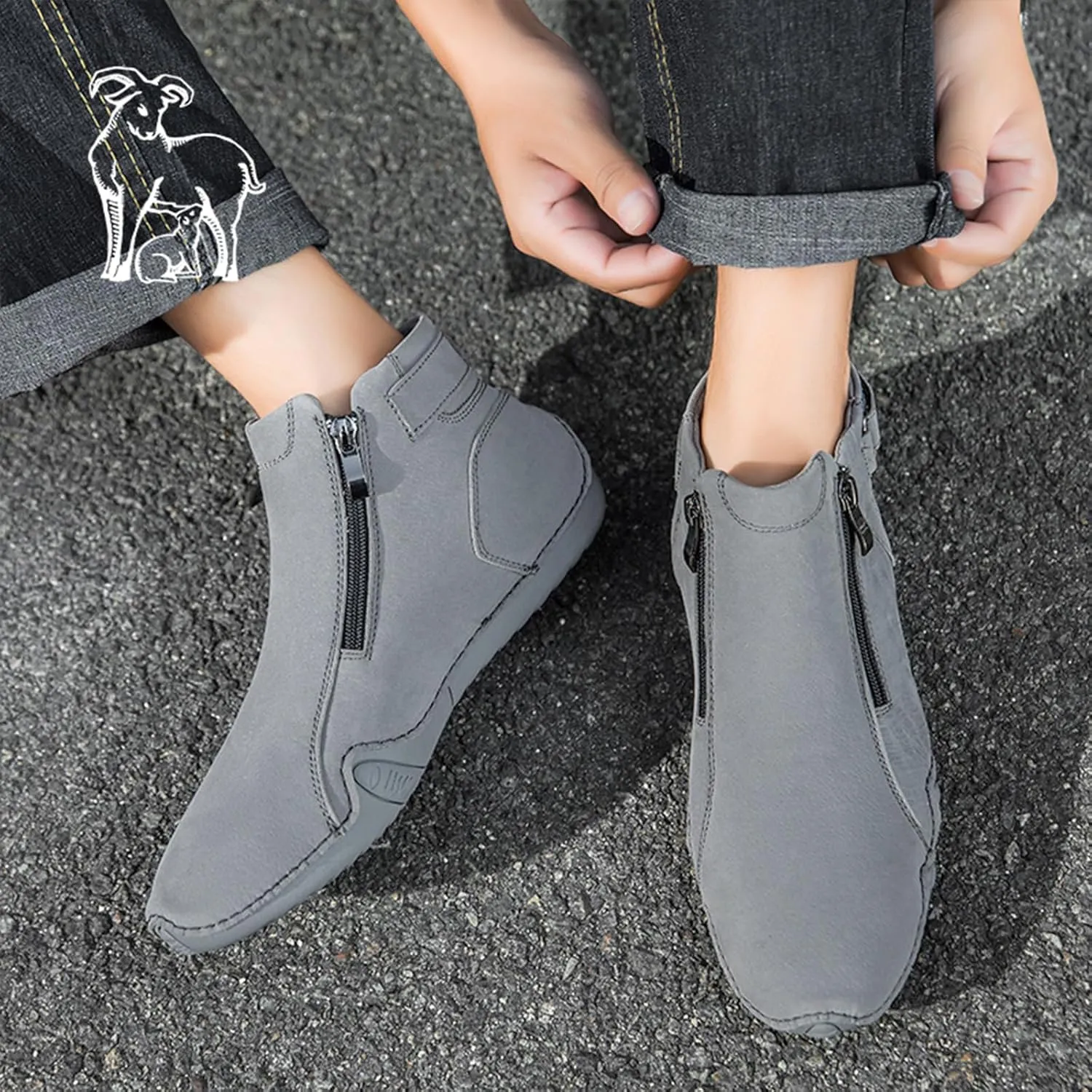 Men's Causal Fashion Ankle Chukka Boots Comfort Round Toe Alligator Printed Fur Lined Non Slip Side Zip Boots Outdoor High Top Driving Walking Shoes