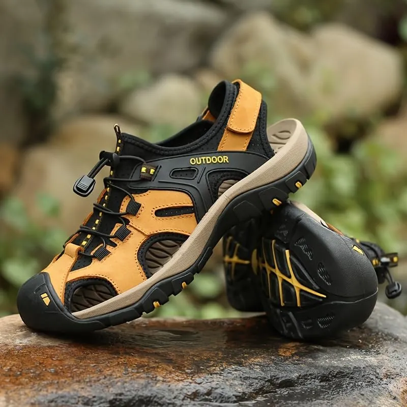 Men's Closed-Toe Fisherman Sandals | Breathable Hiking Shoes with Elastic Strap & Rugged Sole for Summer Trails, Camping & Casual Outings