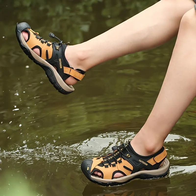 Men's Closed-Toe Fisherman Sandals | Breathable Hiking Shoes with Elastic Strap & Rugged Sole for Summer Trails, Camping & Casual Outings