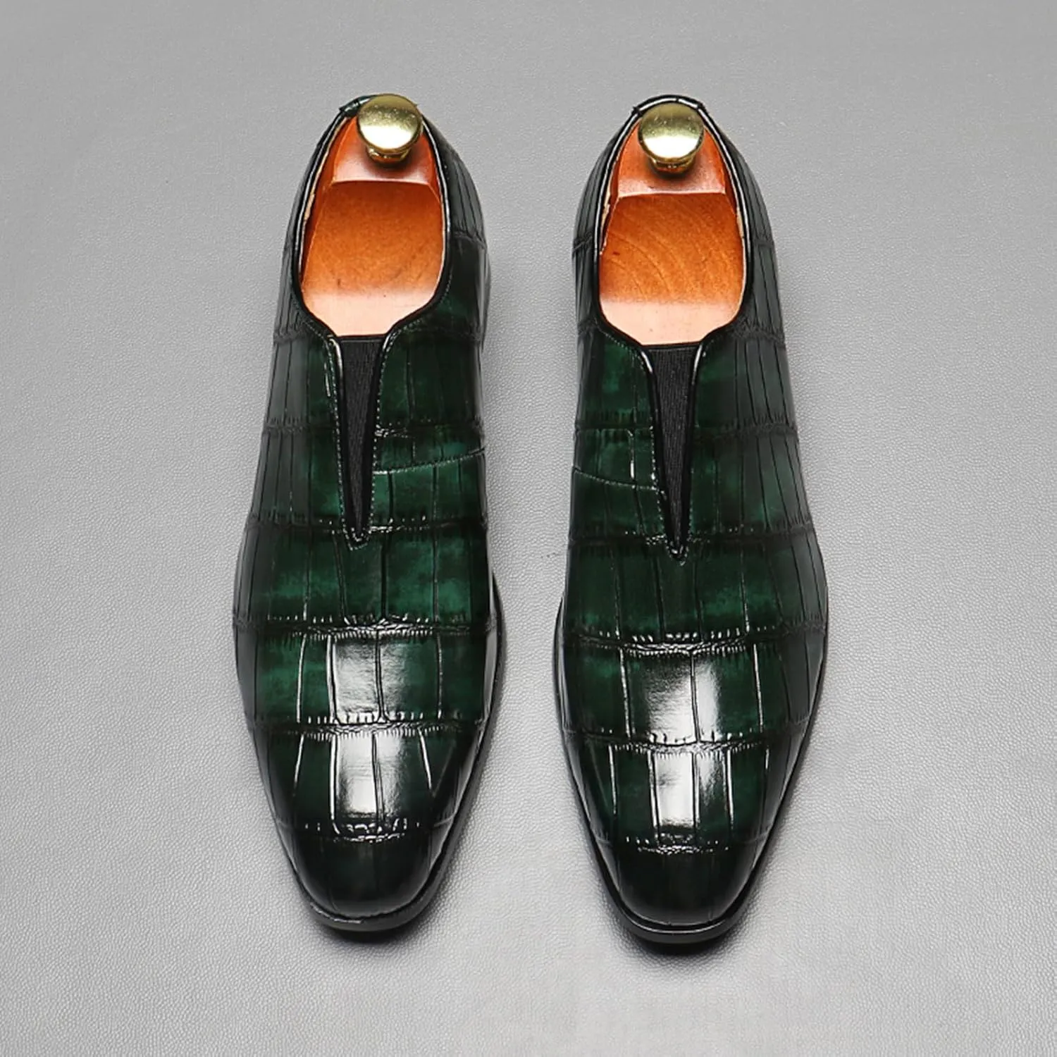 Men's Dress Shoes with Crocodile Printed Leather in Brogue Elastic Band Oxford Formal Shoes for Men