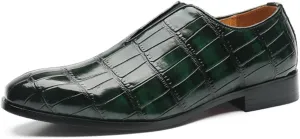 Men's Dress Shoes with Crocodile Printed Leather in Brogue Elastic Band Oxford Formal Shoes for Men