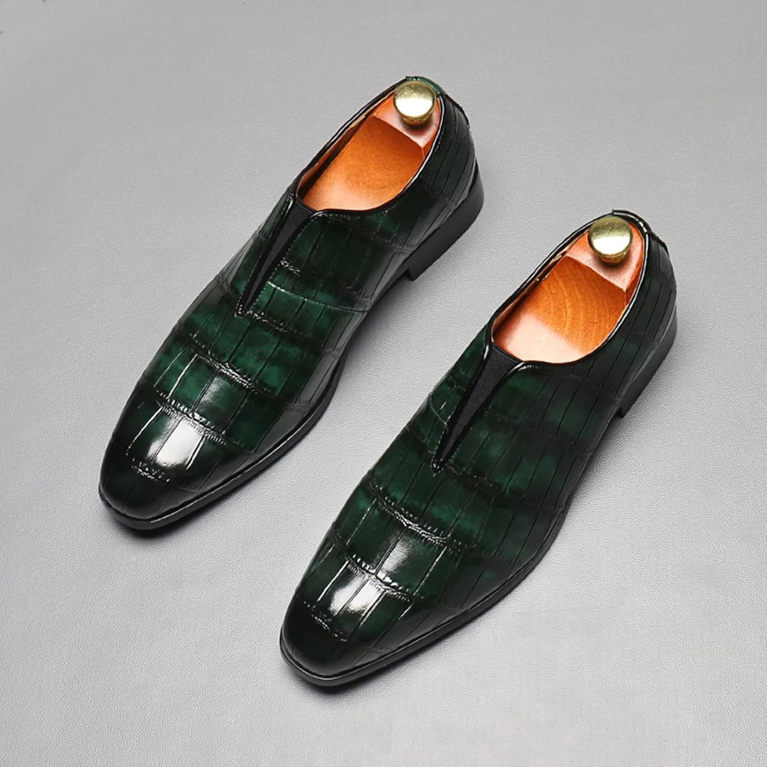 Men's Dress Shoes with Crocodile Printed Leather in Brogue Elastic Band Oxford Formal Shoes for Men