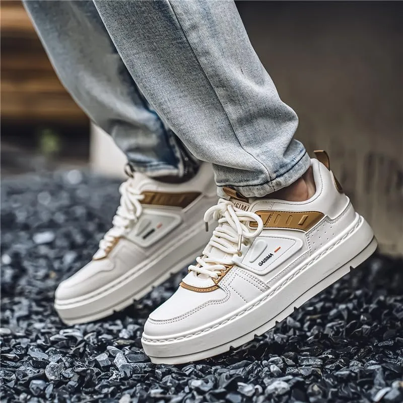 Men's Fashion Streetwear Thick-Soled Skateboarding Sneakers Comfortable Breathable Height Increasing Non-Slip Durable Lace-Up Sneakers for Outdoor Activities Shoes Size 6.5-10