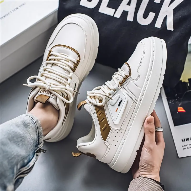 Men's Fashion Streetwear Thick-Soled Skateboarding Sneakers Comfortable Breathable Height Increasing Non-Slip Durable Lace-Up Sneakers for Outdoor Activities Shoes Size 6.5-10