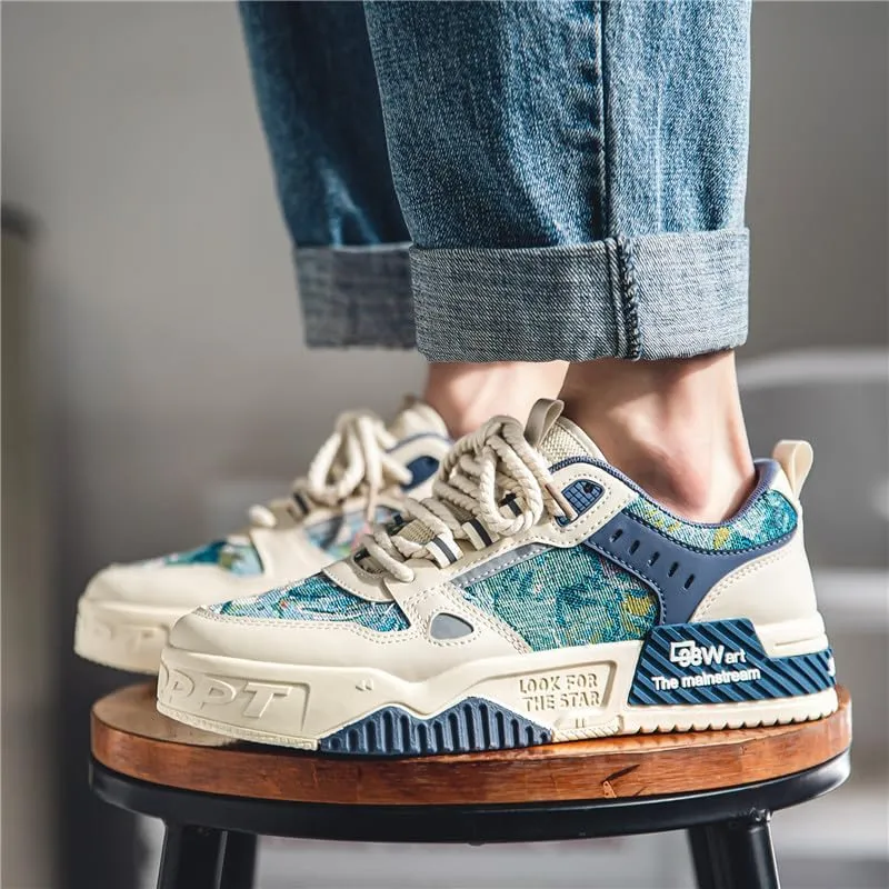Men's Fashion Streetwear Thick-Soled Skateboarding Sneakers Comfortable Breathable Height Increasing Non-Slip Durable Lace-Up Sneakers for Outdoor Activities Shoes Size 6.5-10