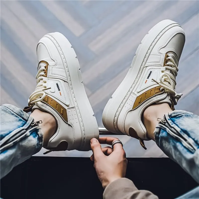 Men's Fashion Streetwear Thick-Soled Skateboarding Sneakers Comfortable Breathable Height Increasing Non-Slip Durable Lace-Up Sneakers for Outdoor Activities Shoes Size 6.5-10
