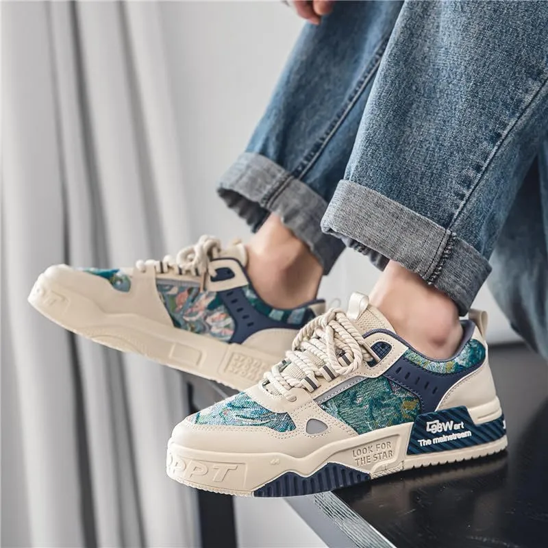 Men's Fashion Streetwear Thick-Soled Skateboarding Sneakers Comfortable Breathable Height Increasing Non-Slip Durable Lace-Up Sneakers for Outdoor Activities Shoes Size 6.5-10