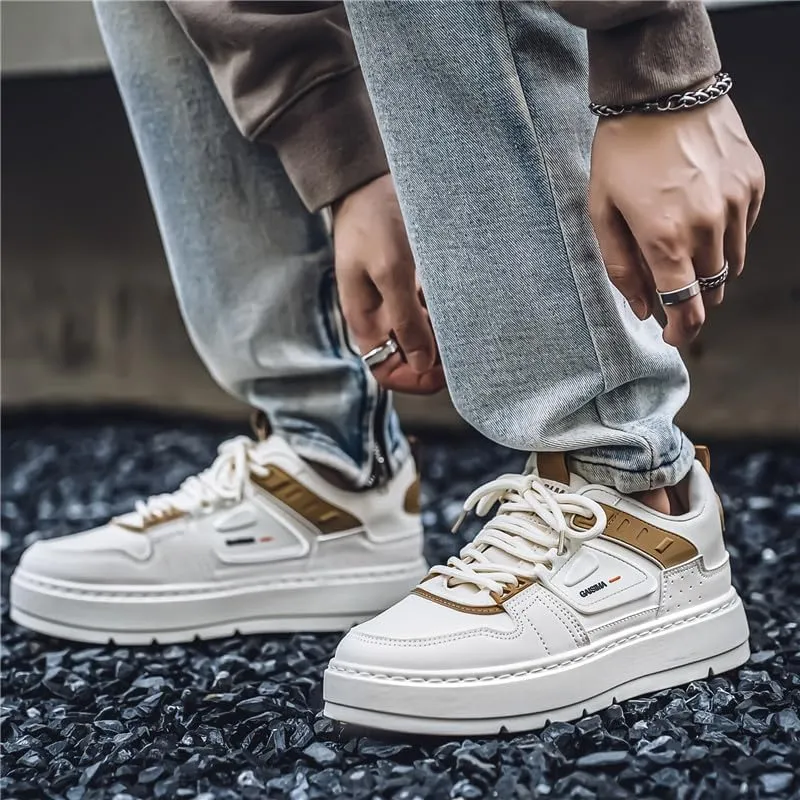 Men's Fashion Streetwear Thick-Soled Skateboarding Sneakers Comfortable Breathable Height Increasing Non-Slip Durable Lace-Up Sneakers for Outdoor Activities Shoes Size 6.5-10