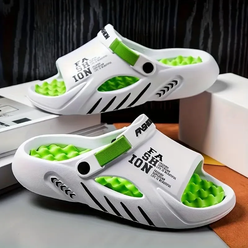 Men'S Fashionable EVA Beach Sandals, Breathable And Lightweight Convenient Slip-on Shoes, Casual Street Style For All Seasons, Monochrome Outdoor Vacation Shoes, Round Toe Design