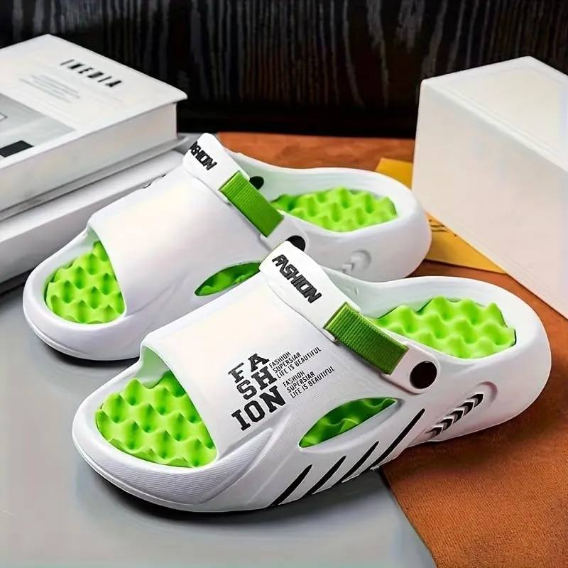 Men'S Fashionable EVA Beach Sandals, Breathable And Lightweight Convenient Slip-on Shoes, Casual Street Style For All Seasons, Monochrome Outdoor Vacation Shoes, Round Toe Design