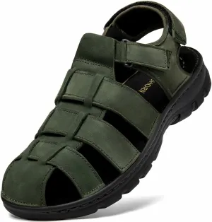 Mens Fisherman Leather Closed Toe Sandals Walking Dress Casual Sandalias Whith Memory Foam Summer Outdoor Athletic Adjustable Comfortable