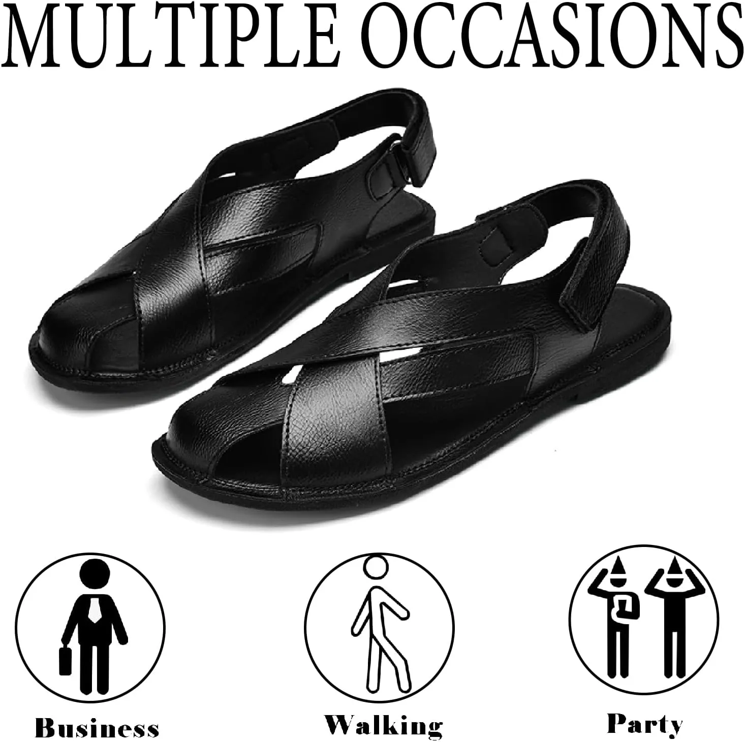 Men's Genuine Leather Hook Loop Fisherman Sandals Hollow Out Breathable Lightweight Slip On Closed Toe Summer Casual Flat Sandals for Driving Walking Beach Shoes
