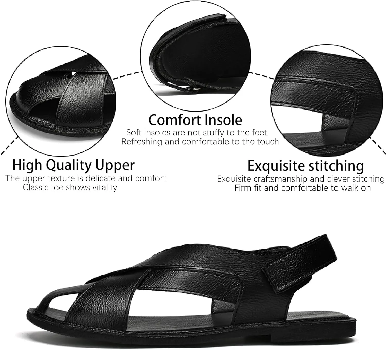 Men's Genuine Leather Hook Loop Fisherman Sandals Hollow Out Breathable Lightweight Slip On Closed Toe Summer Casual Flat Sandals for Driving Walking Beach Shoes