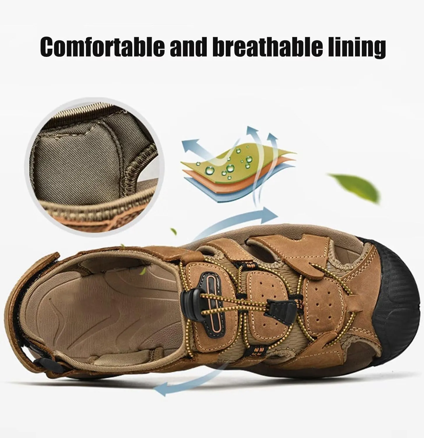 Mens Hiking Sandals Closed Toe Walking Sandals Adjustable Sports Outdoor Trekking Sandals Summer Waterproof Beach Shoes