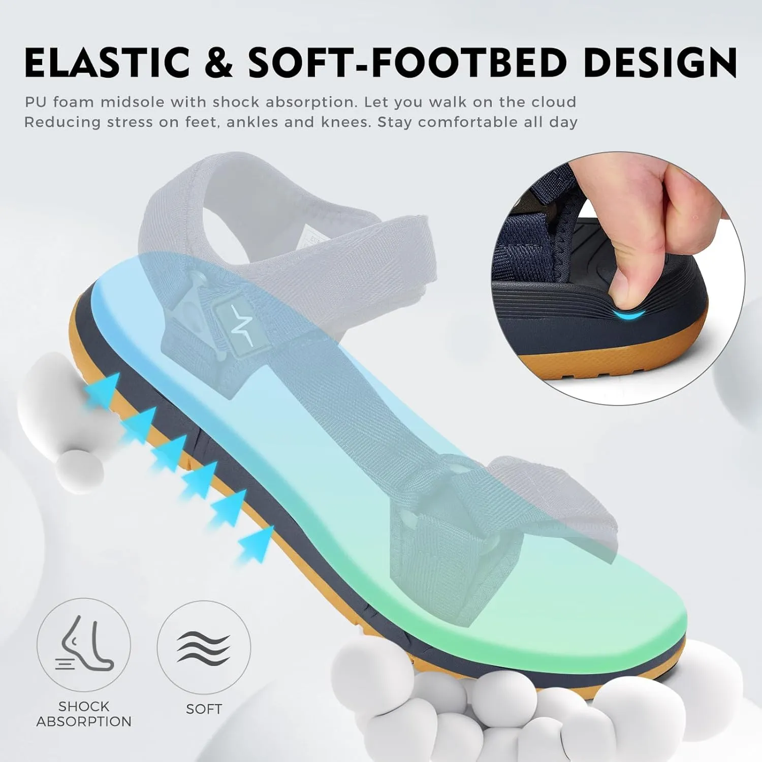 Mens Hiking Sandals with Arch Support - Cushion Sport Athletic Walking Sandles Outdoor Summer Comfortable Casual Waterproof Beach Water Sandal for Wide Feet