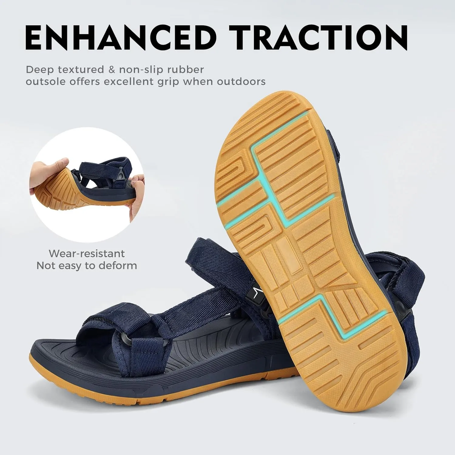 Mens Hiking Sandals with Arch Support - Cushion Sport Athletic Walking Sandles Outdoor Summer Comfortable Casual Waterproof Beach Water Sandal for Wide Feet