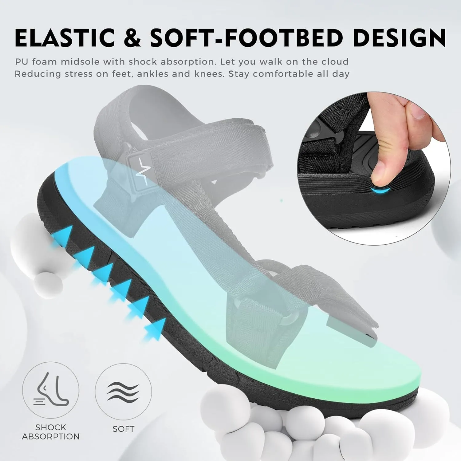 Mens Hiking Sandals with Arch Support - Cushion Sport Athletic Walking Sandles Outdoor Summer Comfortable Casual Waterproof Beach Water Sandal for Wide Feet
