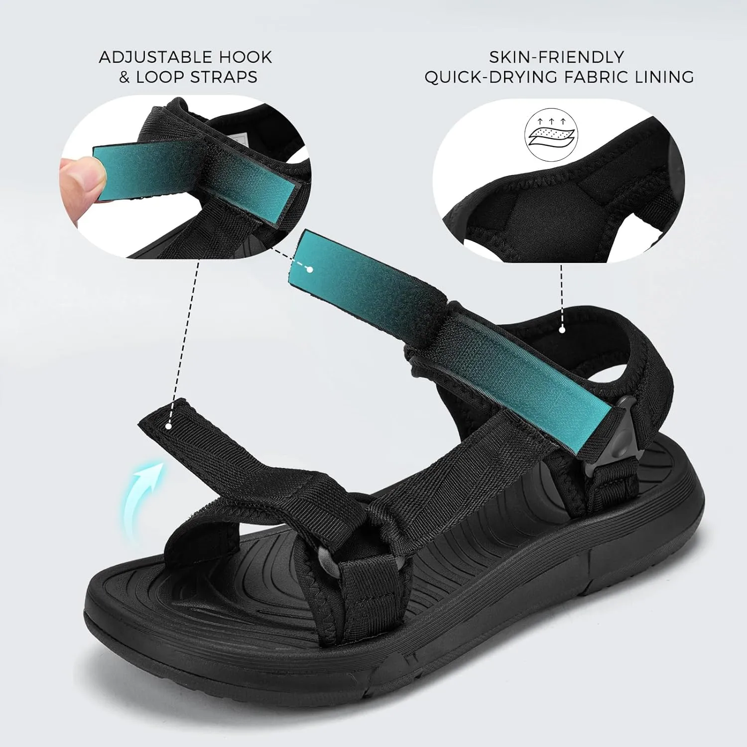 Mens Hiking Sandals with Arch Support - Cushion Sport Athletic Walking Sandles Outdoor Summer Comfortable Casual Waterproof Beach Water Sandal for Wide Feet