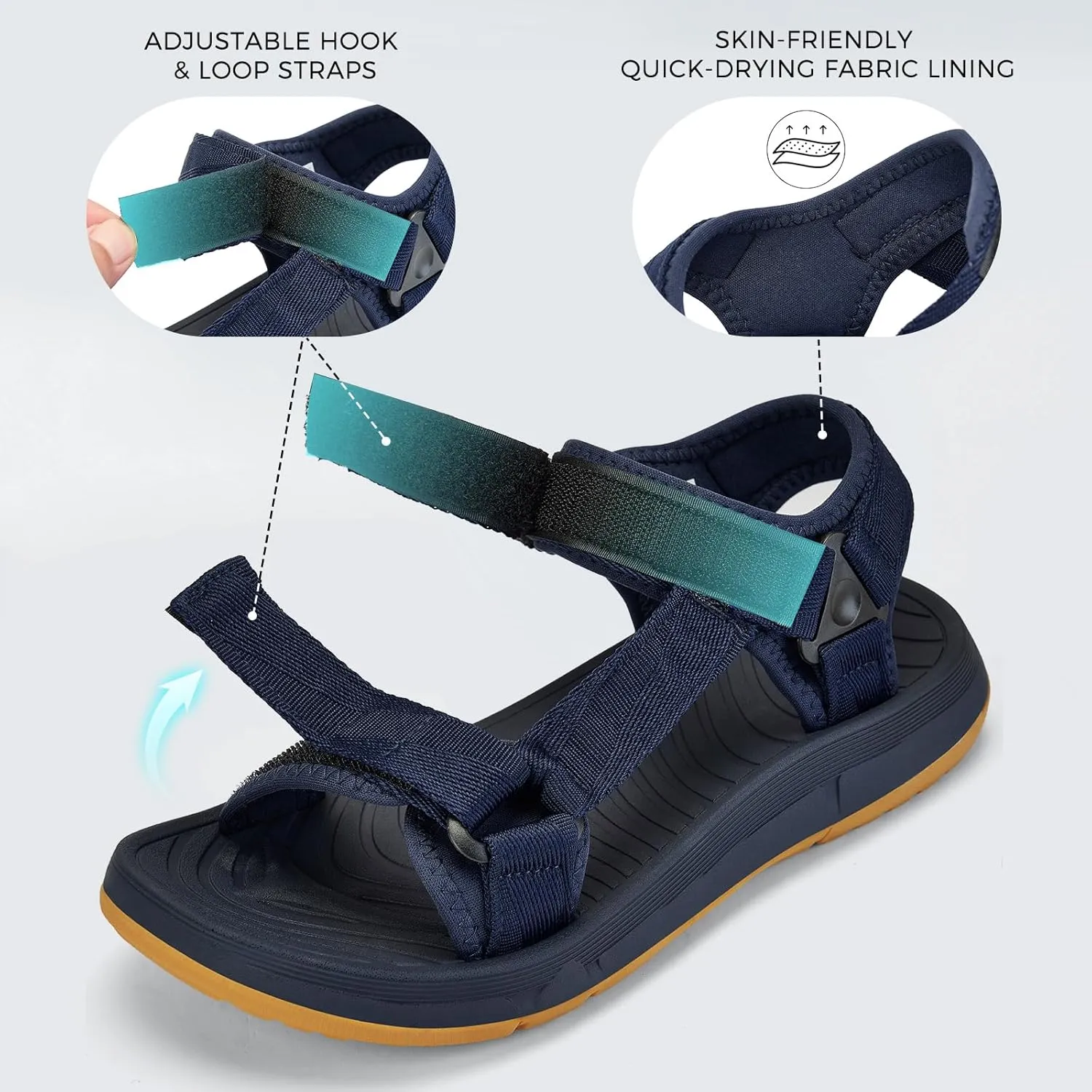 Mens Hiking Sandals with Arch Support - Cushion Sport Athletic Walking Sandles Outdoor Summer Comfortable Casual Waterproof Beach Water Sandal for Wide Feet