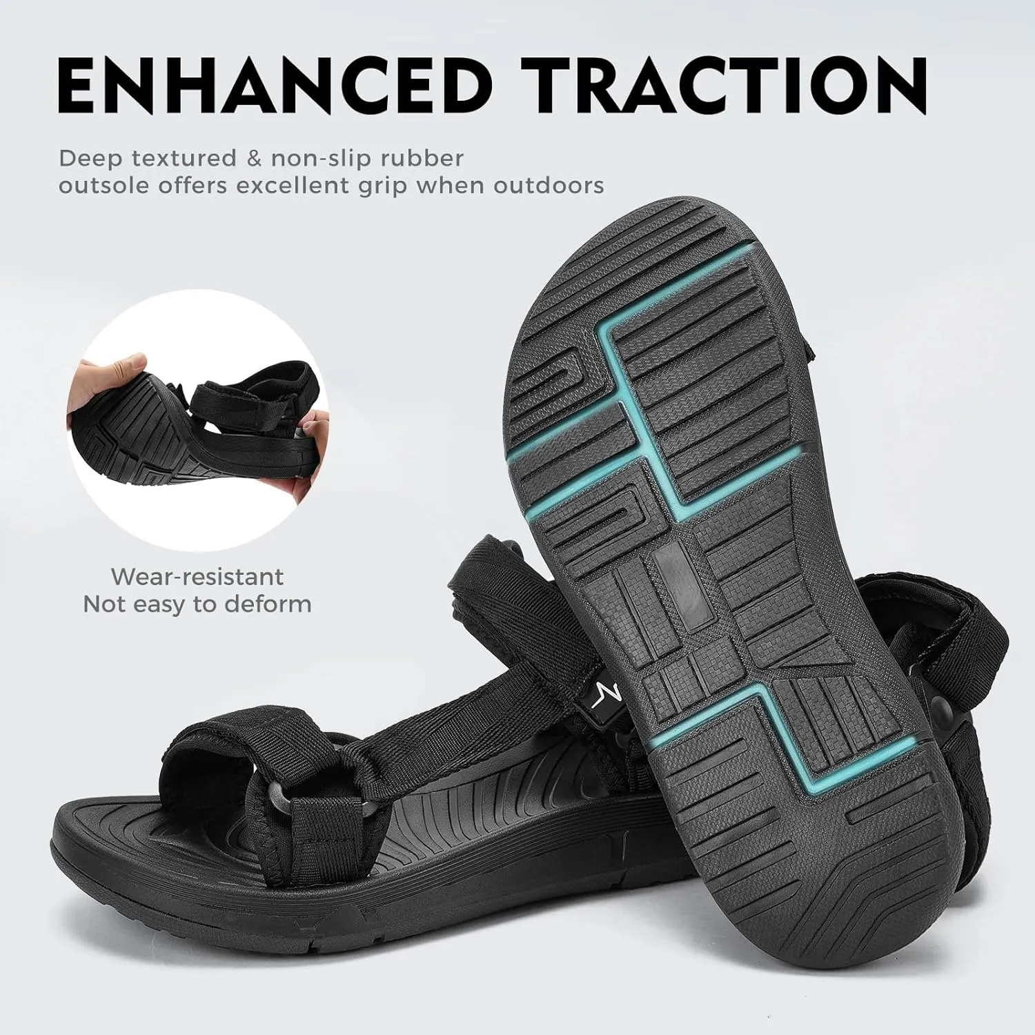 Mens Hiking Sandals with Arch Support - Cushion Sport Athletic Walking Sandles Outdoor Summer Comfortable Casual Waterproof Beach Water Sandal for Wide Feet