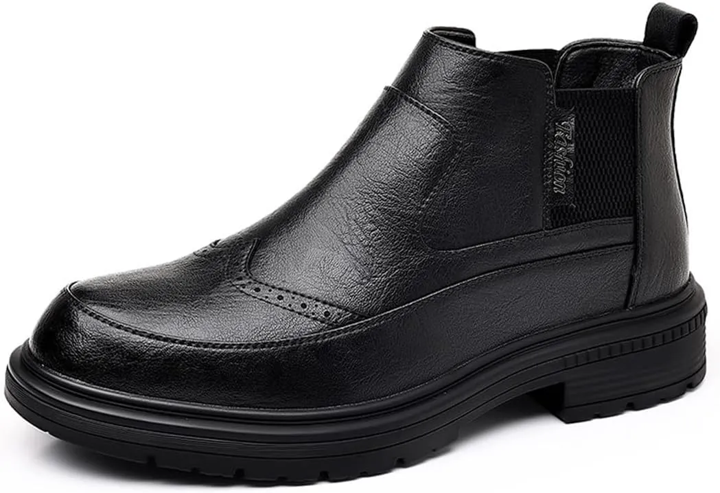 Men's Leather Brogue Chunky Ankle Boots Lightweight non-slip comfort chukka boots