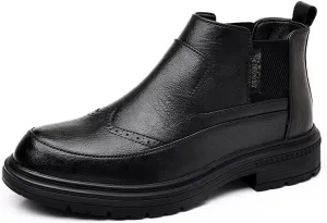 Men's Leather Brogue Chunky Ankle Boots Lightweight non-slip comfort chukka boots