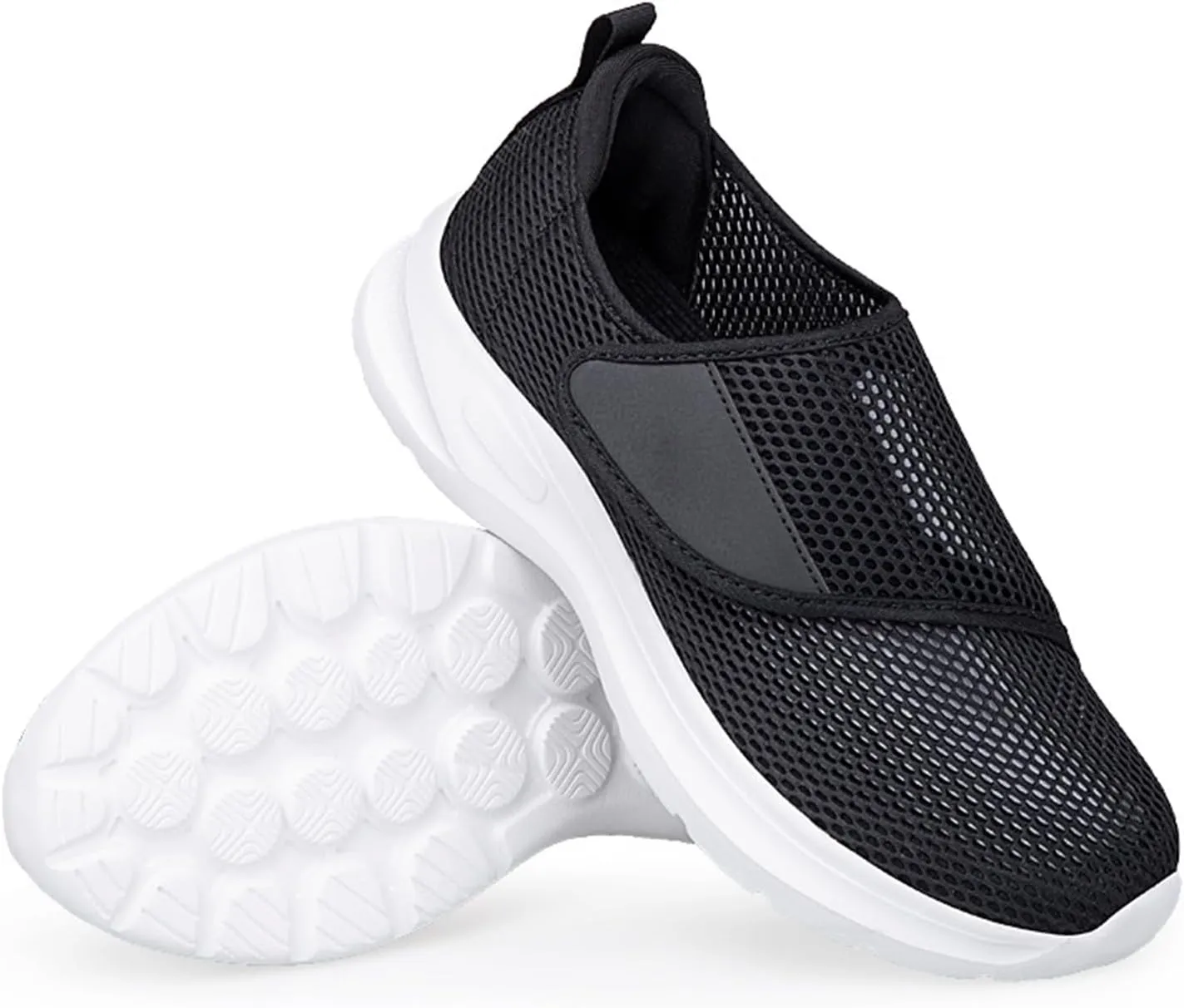 Men's Mesh Hollow Casual Athletic Walking Shoes with Hook and Loop Comfort Round Toe Soft Sole Gym Sneakers Ultralight Breathable Shock Absorbing Running Shoes