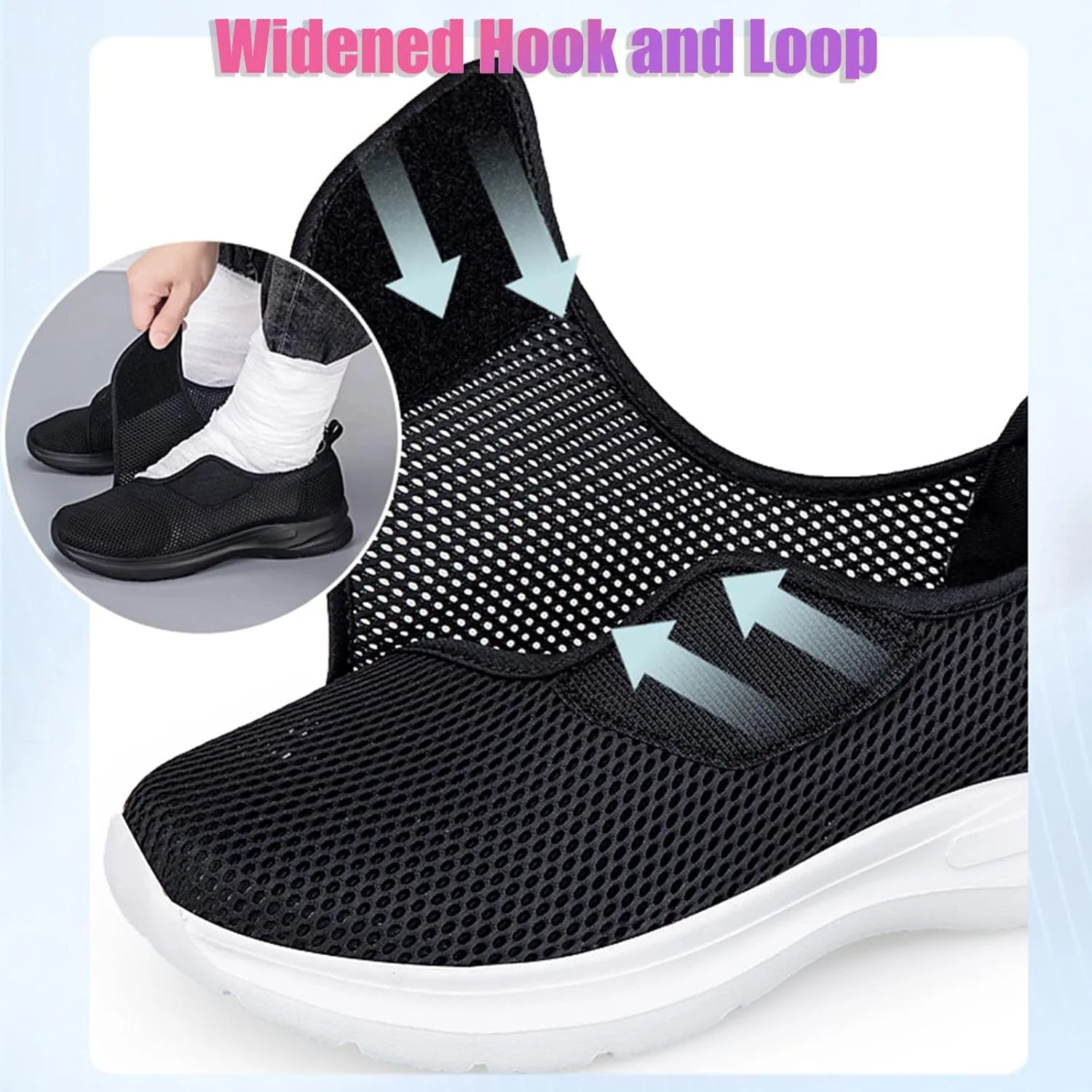 Men's Mesh Hollow Casual Athletic Walking Shoes with Hook and Loop Comfort Round Toe Soft Sole Gym Sneakers Ultralight Breathable Shock Absorbing Running Shoes