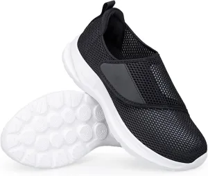 Men's Mesh Hollow Casual Athletic Walking Shoes with Hook and Loop Comfort Round Toe Soft Sole Gym Sneakers Ultralight Breathable Shock Absorbing Running Shoes