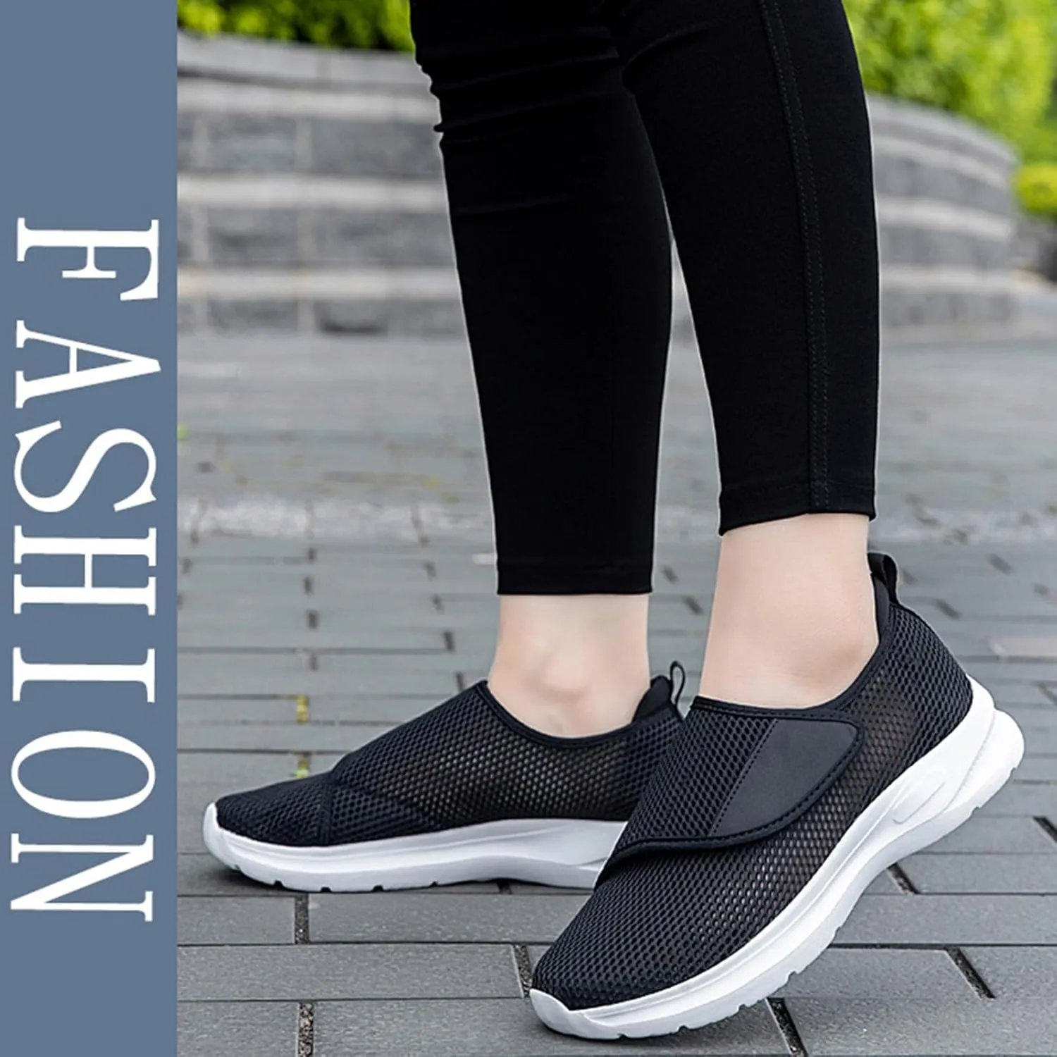 Men's Mesh Hollow Casual Athletic Walking Shoes with Hook and Loop Comfort Round Toe Soft Sole Gym Sneakers Ultralight Breathable Shock Absorbing Running Shoes