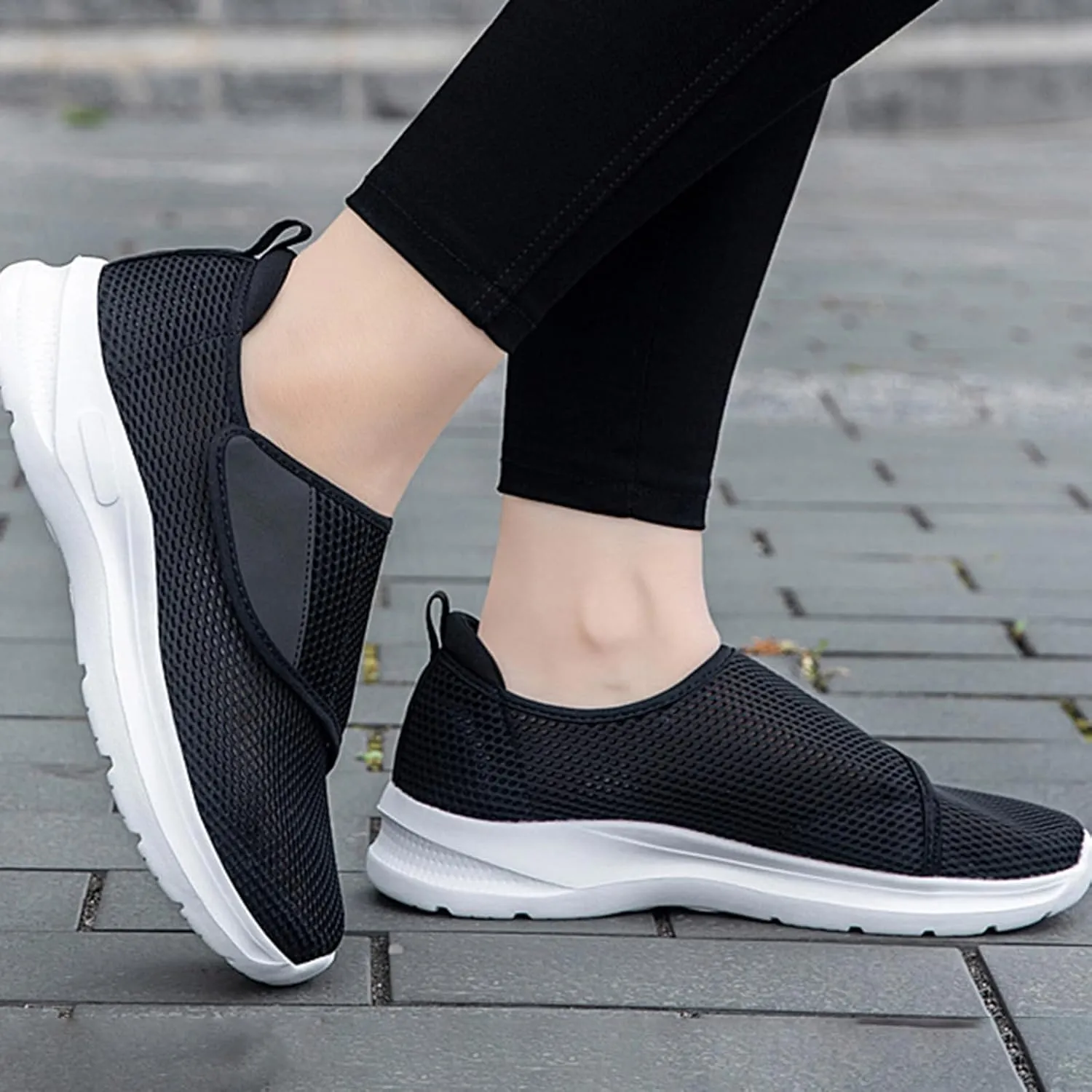 Men's Mesh Hollow Casual Athletic Walking Shoes with Hook and Loop Comfort Round Toe Soft Sole Gym Sneakers Ultralight Breathable Shock Absorbing Running Shoes