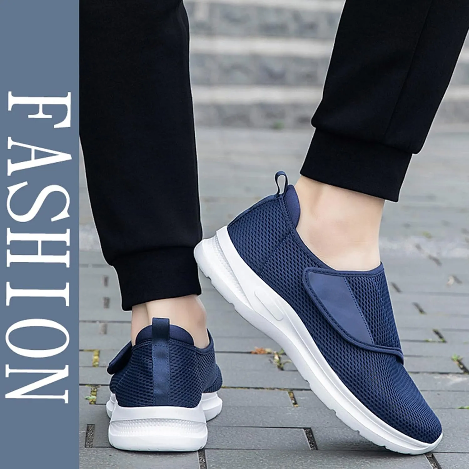 Men's Mesh Hollow Casual Athletic Walking Shoes with Hook and Loop Comfort Round Toe Soft Sole Gym Sneakers Ultralight Breathable Shock Absorbing Running Shoes