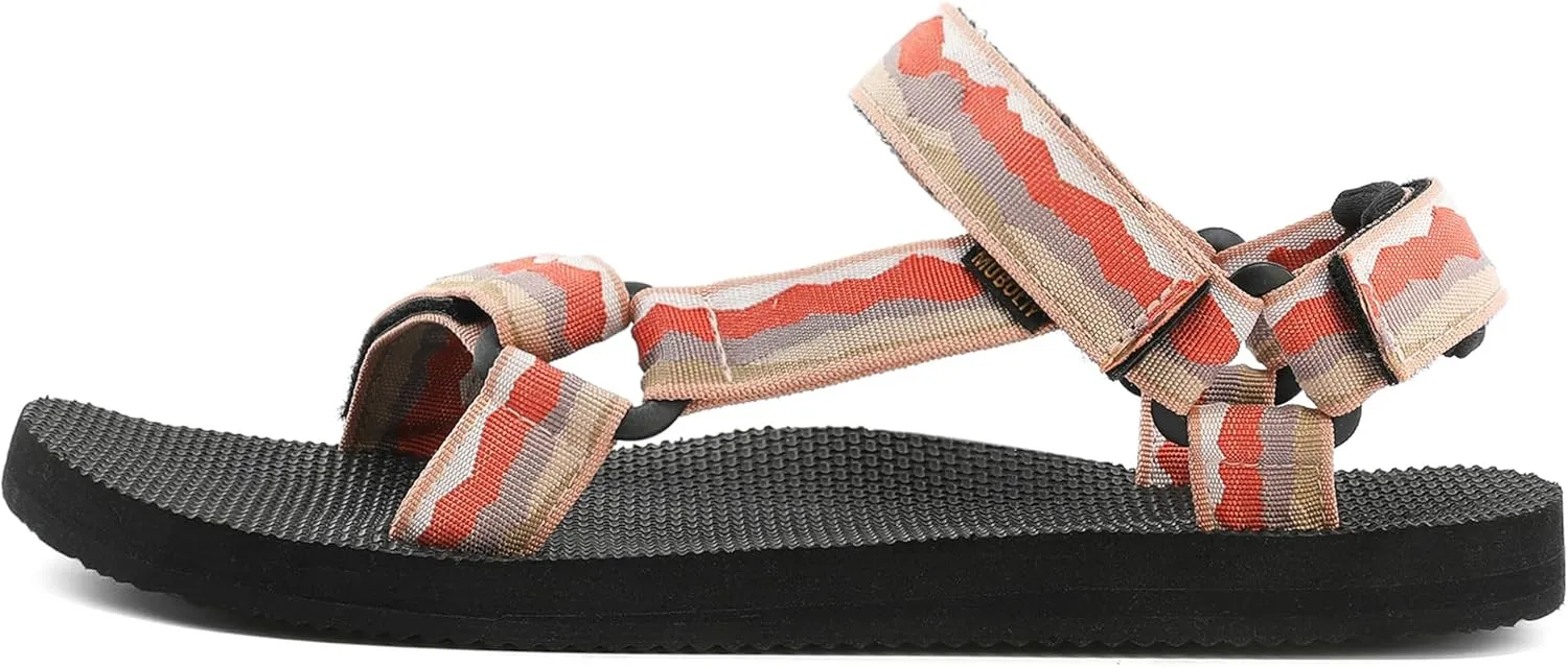 Men's Original Mesh Graphic Print Flat Sandals with Arch Support, Adjustable Hook & Loop Strap, Open Toe, Casual, Outdoor, Walking
