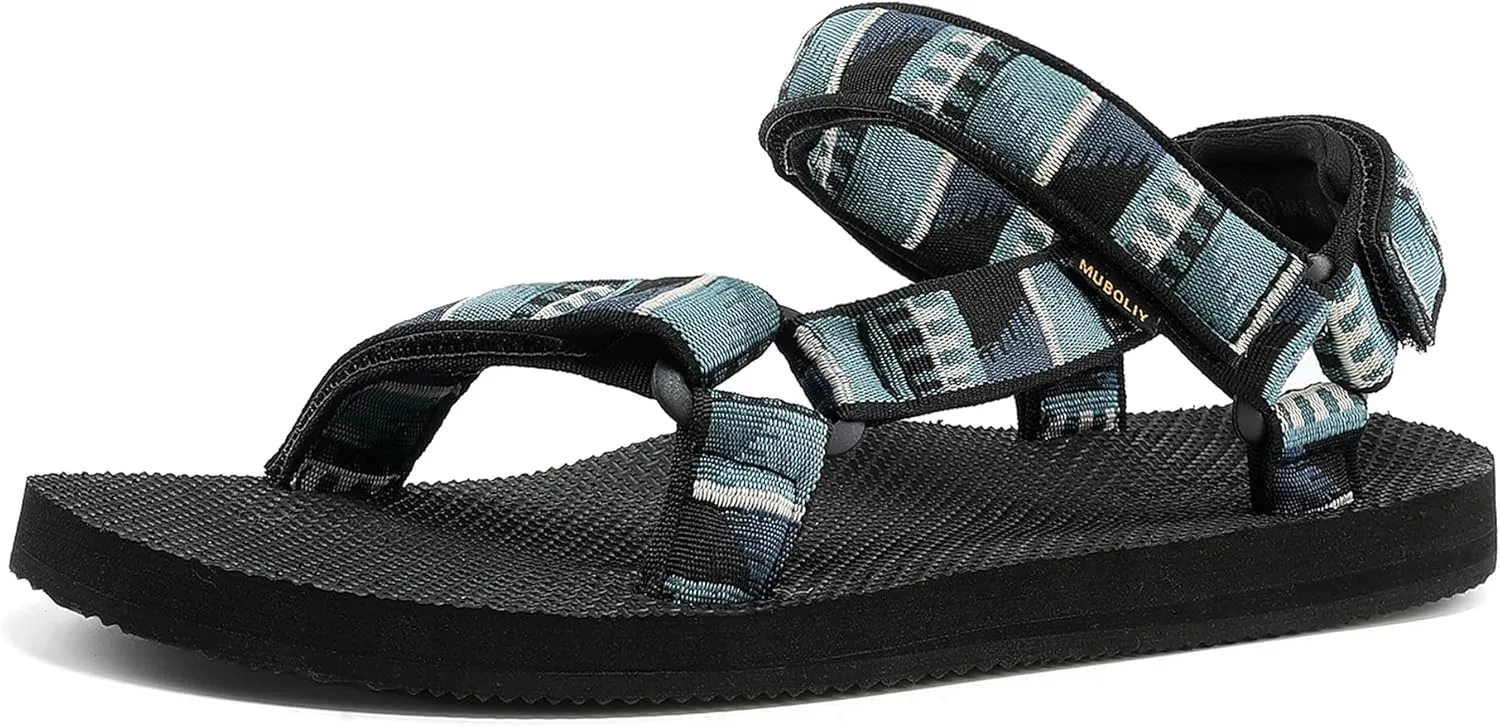 Men's Original Mesh Graphic Print Flat Sandals with Arch Support, Adjustable Hook & Loop Strap, Open Toe, Casual, Outdoor, Walking