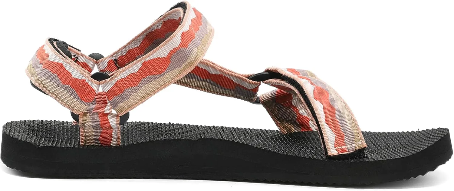 Men's Original Mesh Graphic Print Flat Sandals with Arch Support, Adjustable Hook & Loop Strap, Open Toe, Casual, Outdoor, Walking