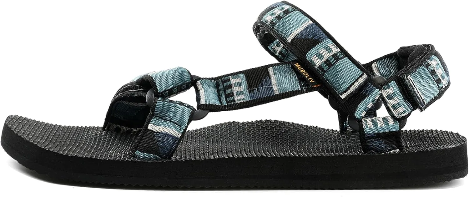 Men's Original Mesh Graphic Print Flat Sandals with Arch Support, Adjustable Hook & Loop Strap, Open Toe, Casual, Outdoor, Walking