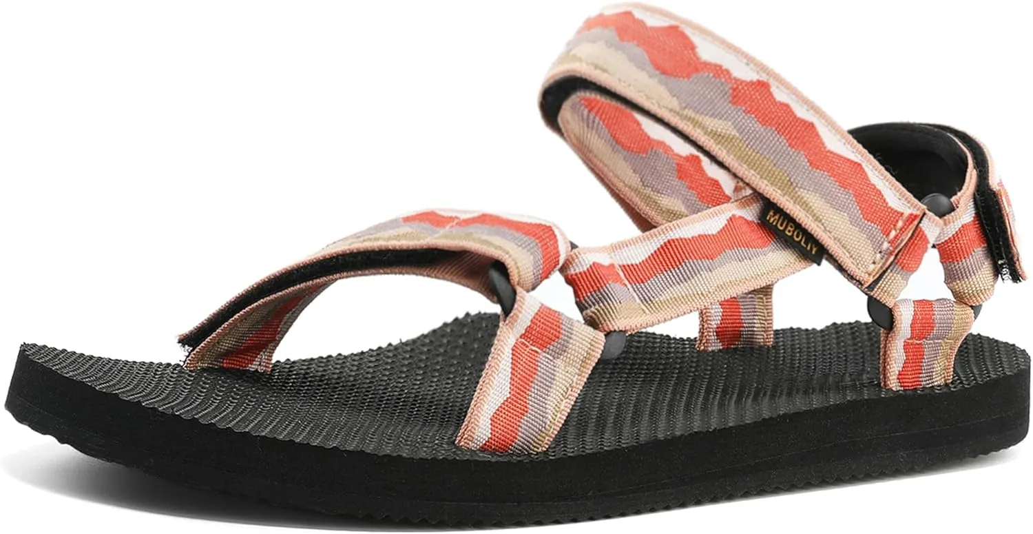Men's Original Mesh Graphic Print Flat Sandals with Arch Support, Adjustable Hook & Loop Strap, Open Toe, Casual, Outdoor, Walking