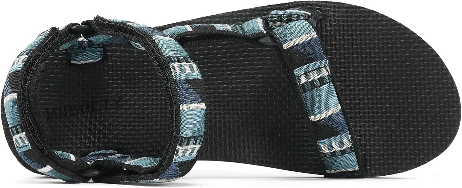 Men's Original Mesh Graphic Print Flat Sandals with Arch Support, Adjustable Hook & Loop Strap, Open Toe, Casual, Outdoor, Walking